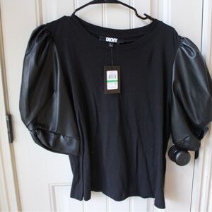 DKNY faux leather sleeve top.
